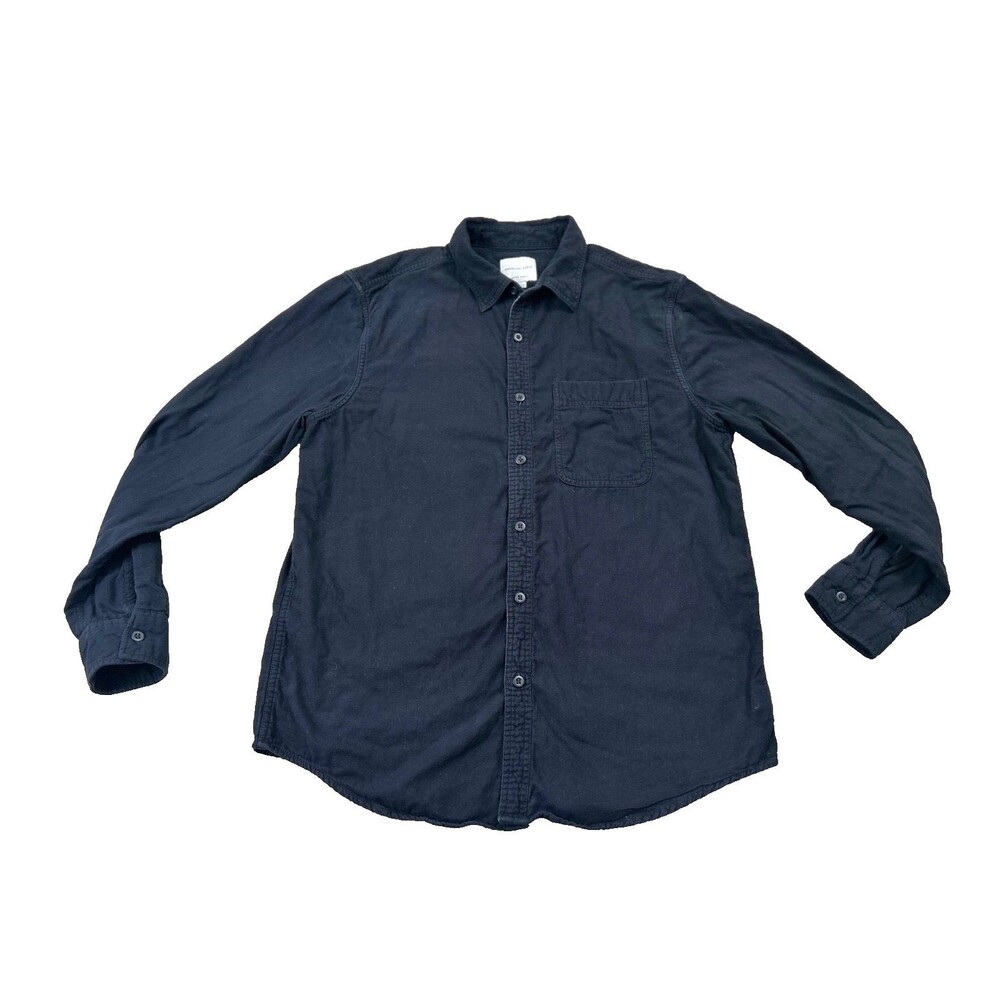 American Eagle Men's Button Down Shirt Large Black Super Soft Lined 100% Cotton
